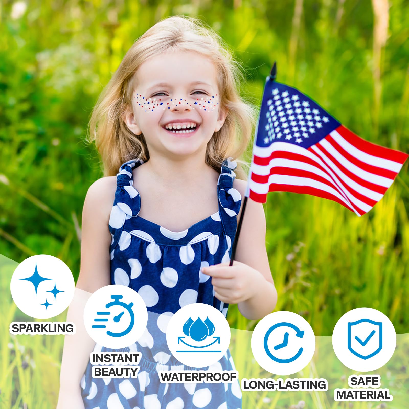 Mysense 4th of July face tattoo for easy patriotic outfit styling and photos