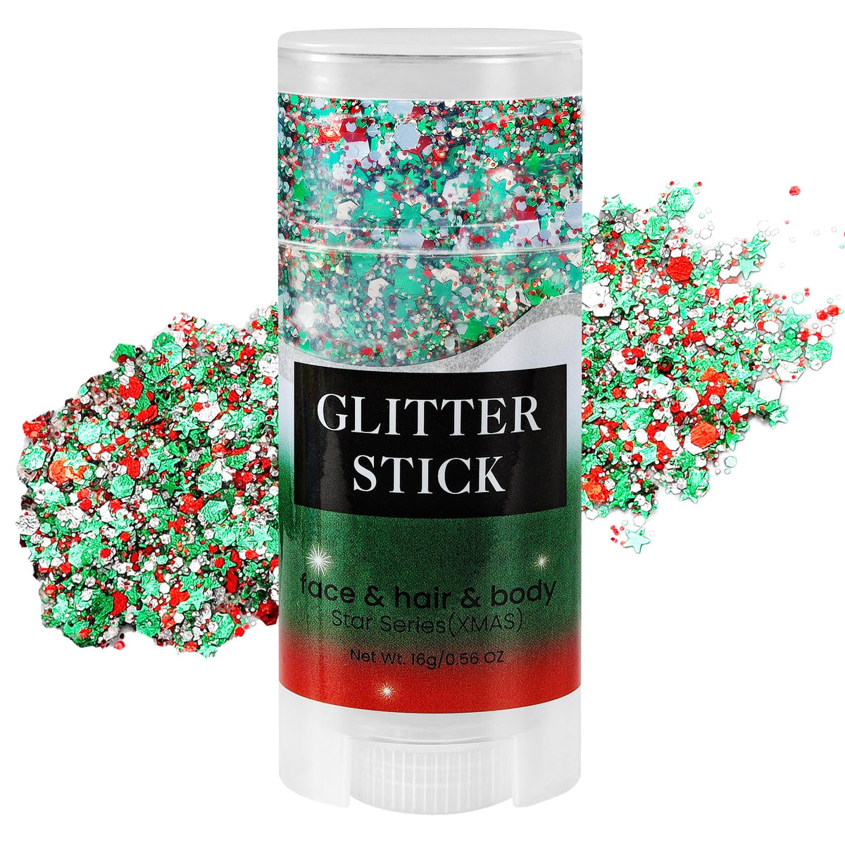 Mysense Christmas Glitter Stick applied on the face for festive sparkle