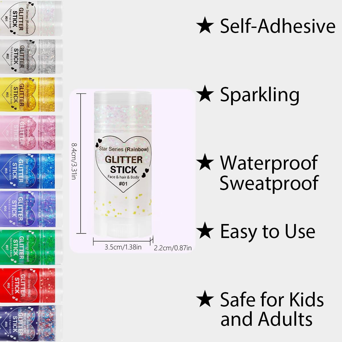 Mysense Rainbow Glitter Stick closeup of sequins with vivid rainbow shine.