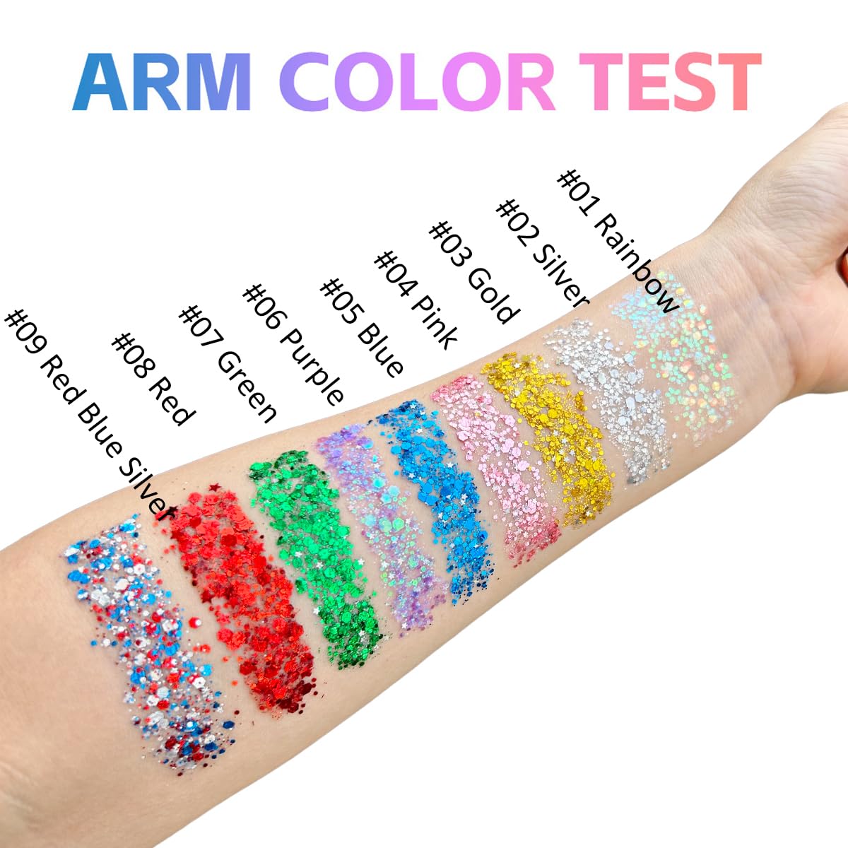 Mysense Rainbow Glitter Stick in hair adds whimsical color and long-lasting glow.