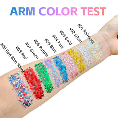 Mysense Rainbow Glitter Stick in hair adds whimsical color and long-lasting glow.