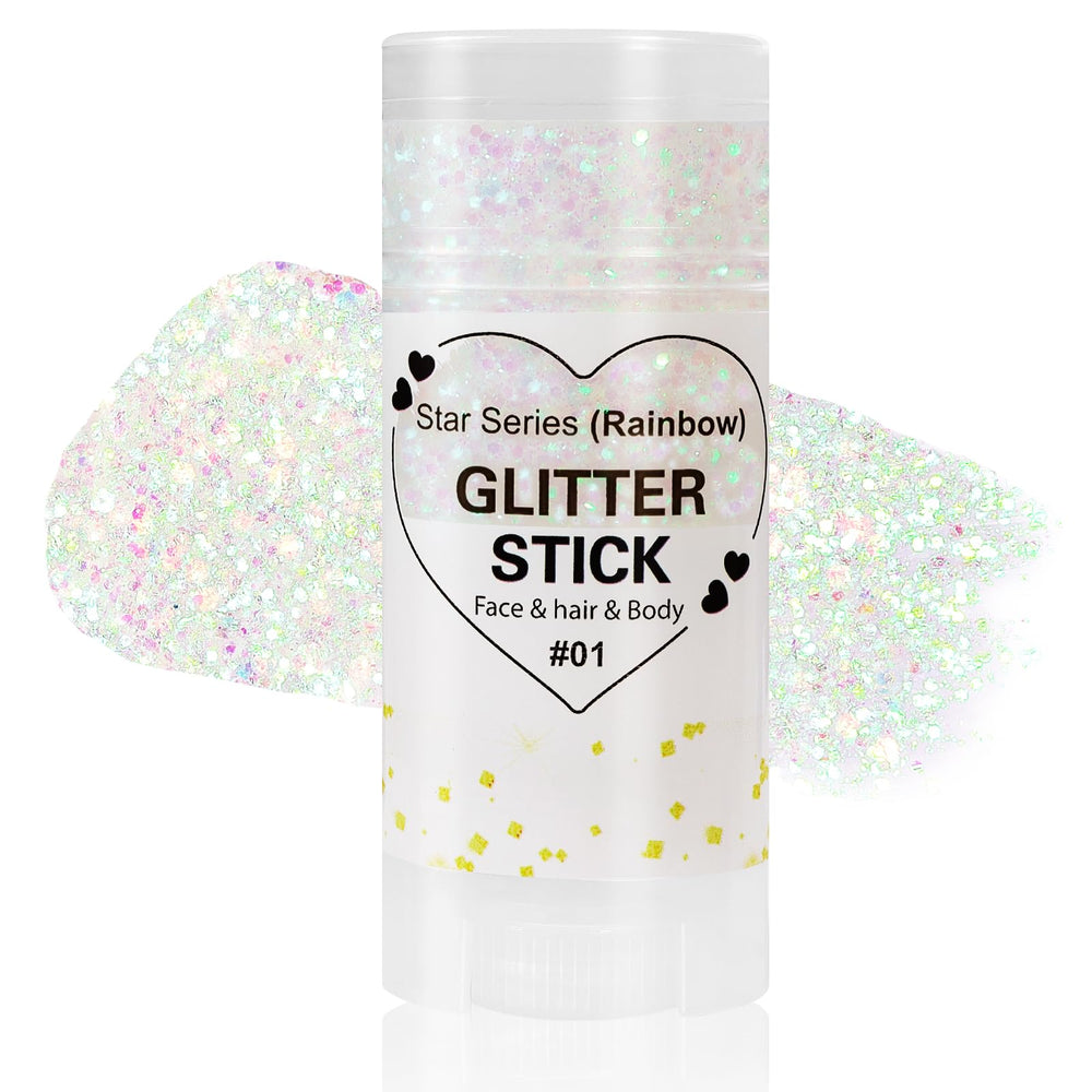 Mysense Rainbow Body Glitter Stick packaging showcases festive shimmer for party prep.