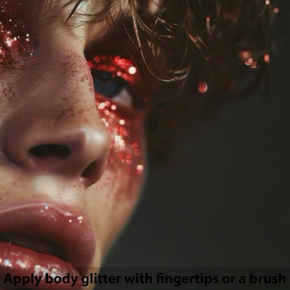 Mysense Red Body Glitter Stick hair look enhances festival styling with shimmer.