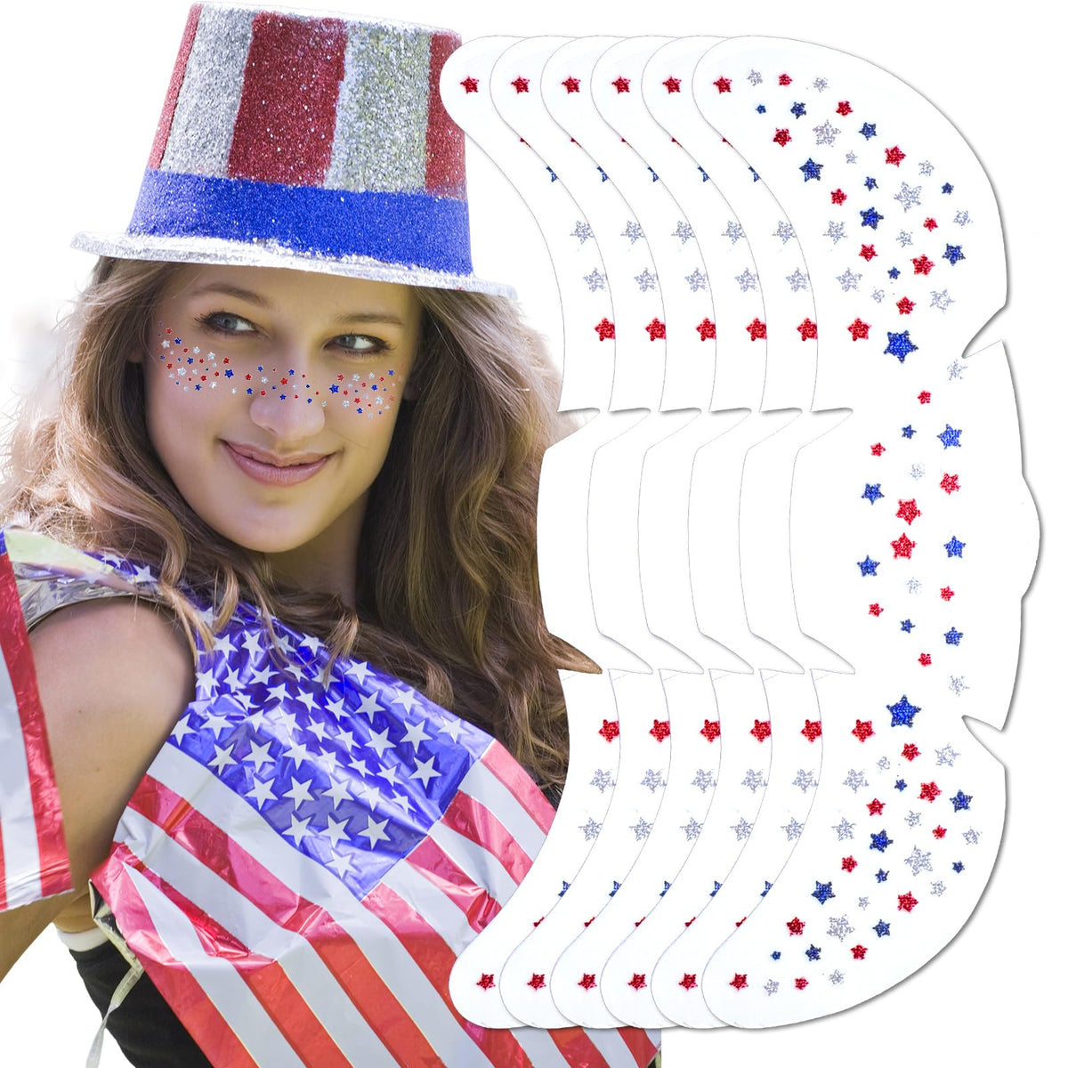 Mysense red white blue glitter freckles tattoo adds festive sparkle to the face