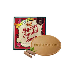 Mysore Sandal Soap bar closeup showing creamy lather and sandalwood aroma