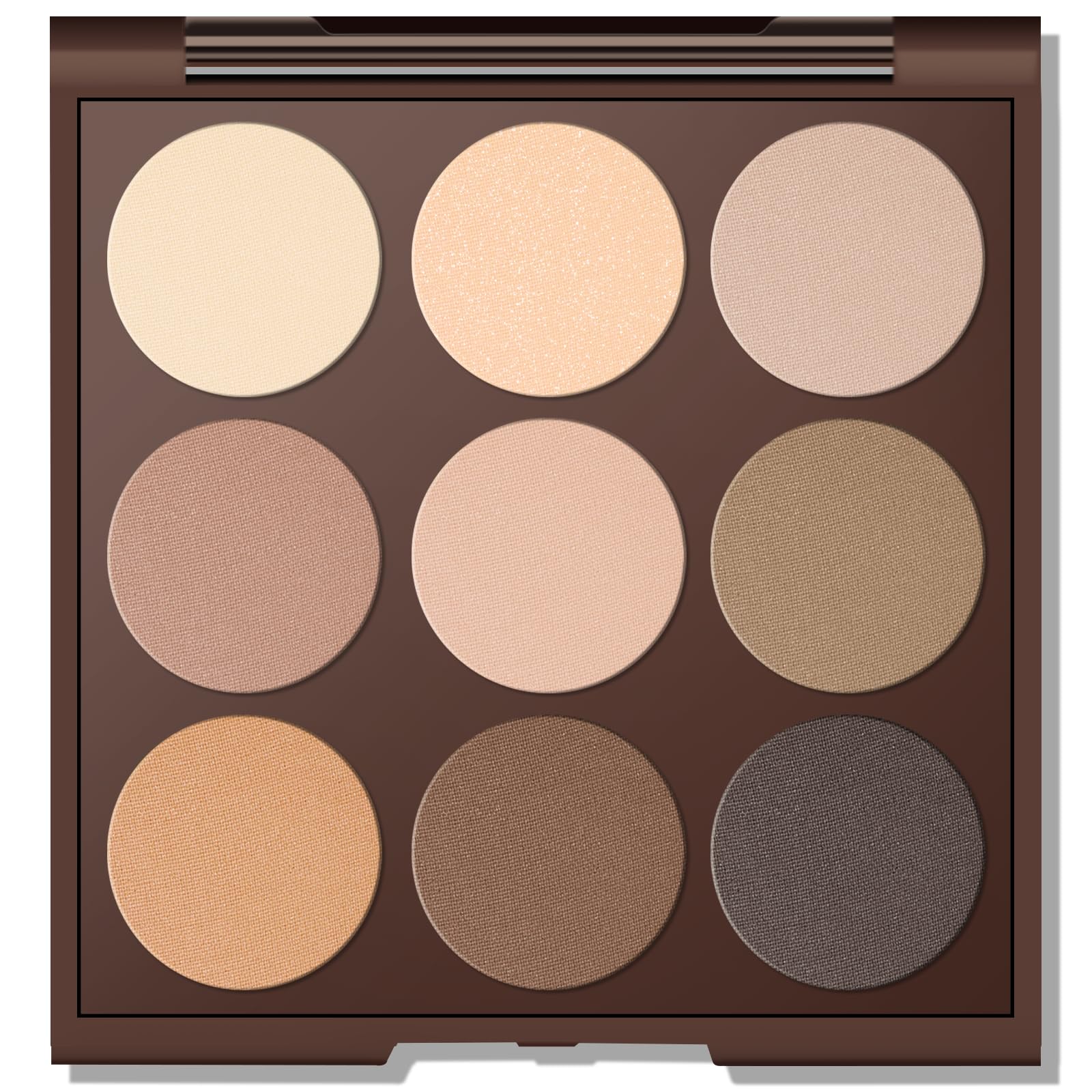 MYSTER ROSEY neutral eyeshadow palette with compact mirror for on-the-go makeup.
