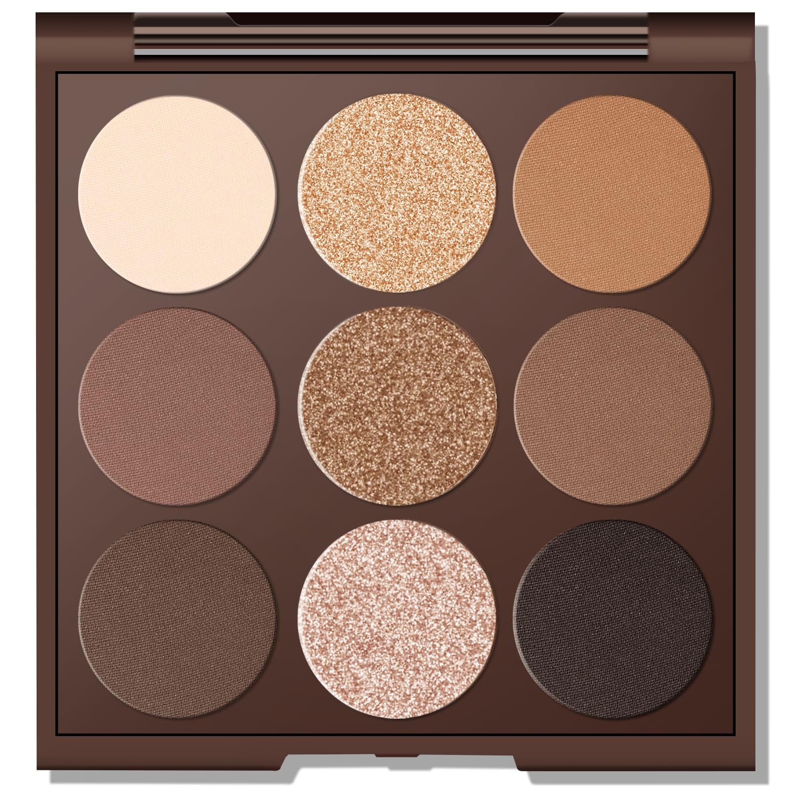 MYSTER ROSEY Neutral Eyeshadow Palette front cover with nine matte nude shades for natural looks