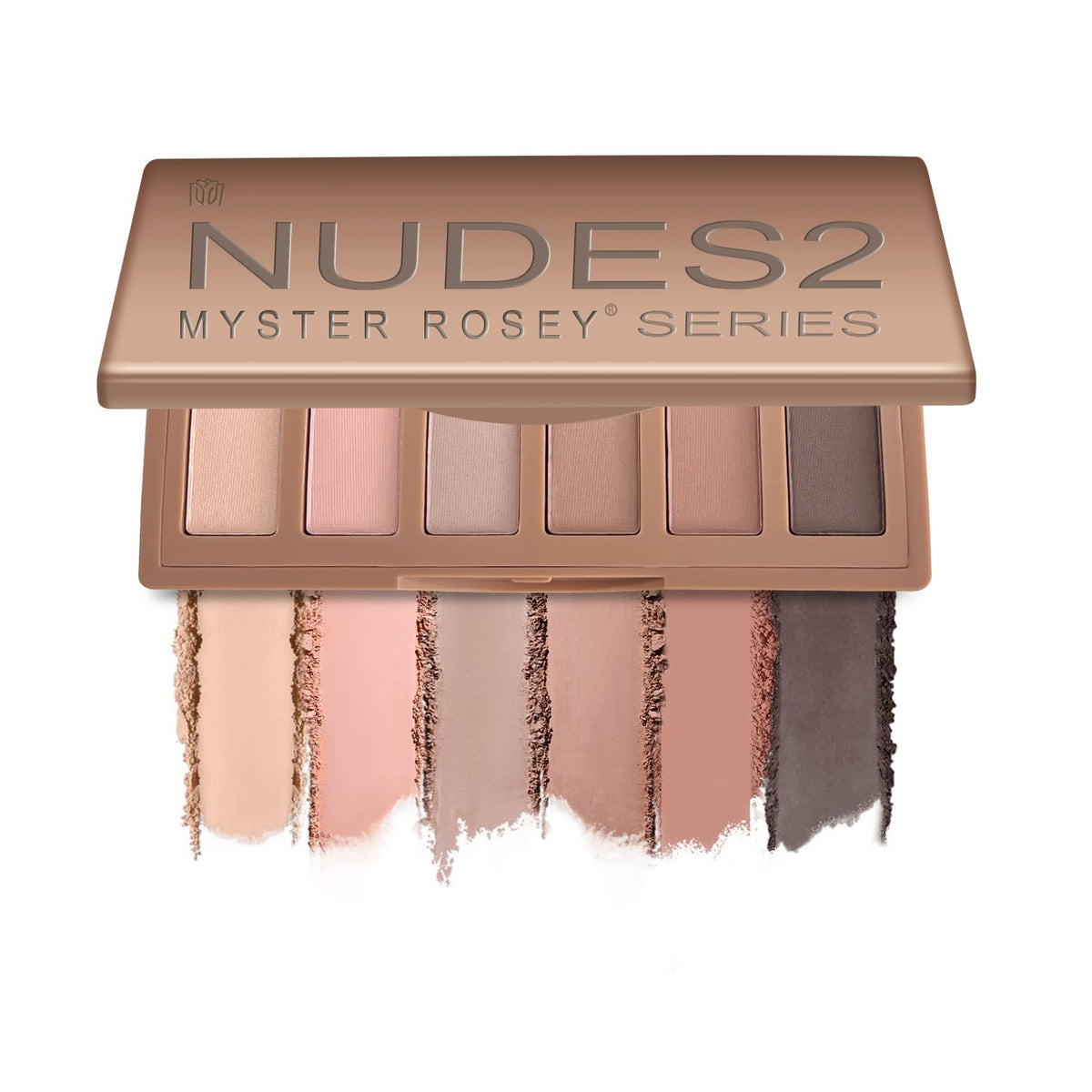 MYSTER ROSEY Nudes 2 Series palette front view showing six nude shades for versatile looks.