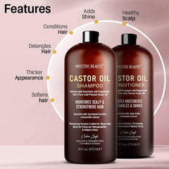 MYSTÉRE BEAUTÉ castor oil conditioner bottle showcasing nourishing formula for detangling.