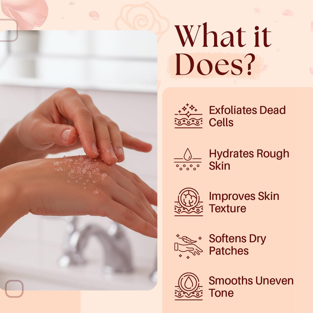 Mystère Beauté Himalayan Salt Scrub with collagen and stem cells supports skin texture.