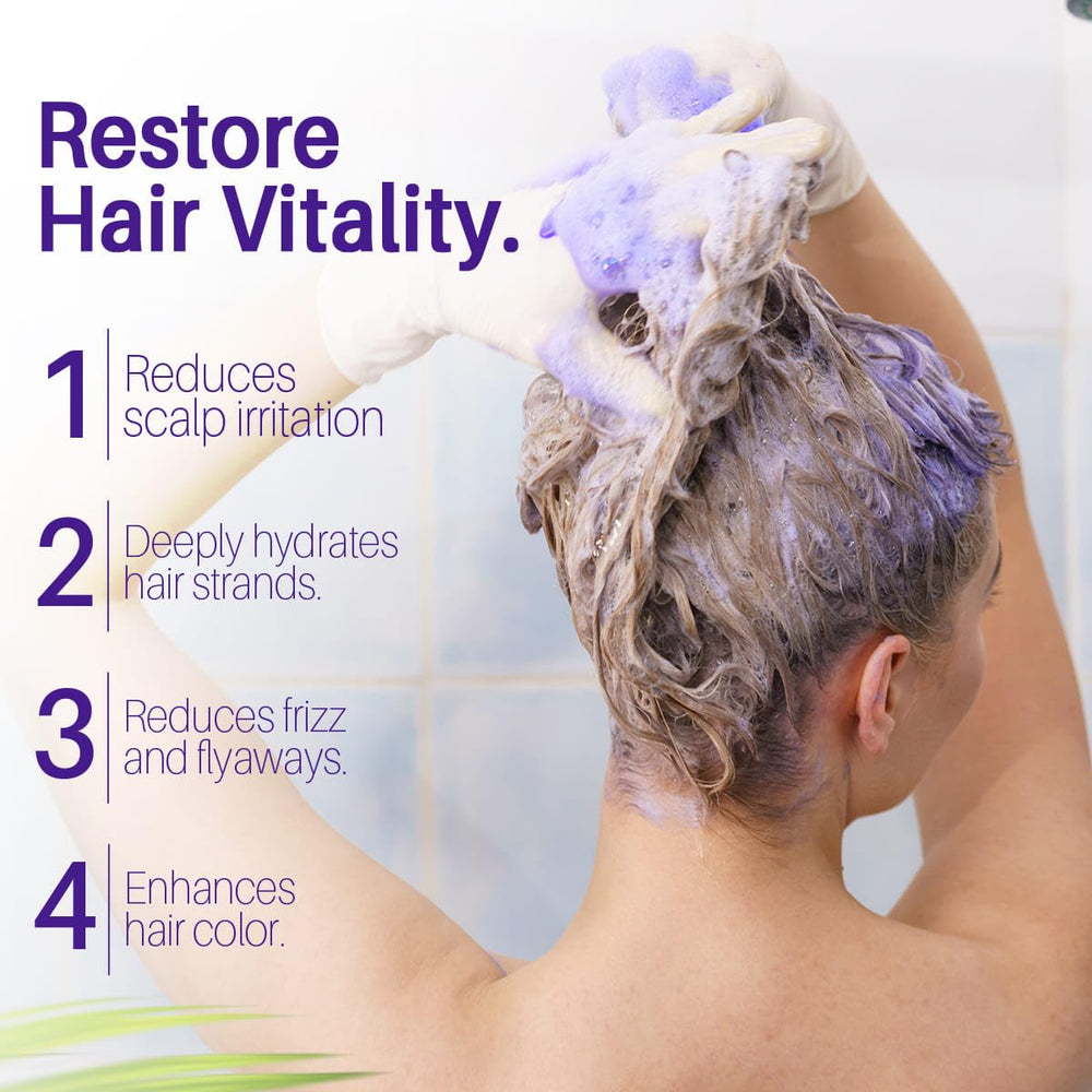 Close-up of purple conditioner applying texture and shine on hair