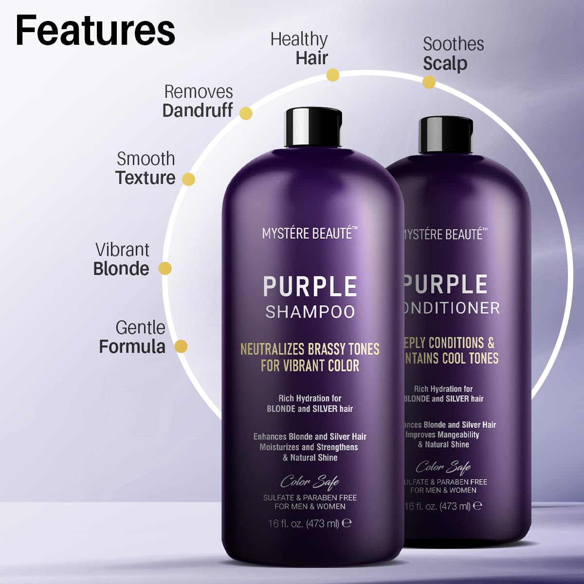 Purple Shampoo & Conditioner Set packaging on display