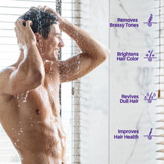 Creamy purple shampoo lather demonstrating gentle cleansing and tone enhancement