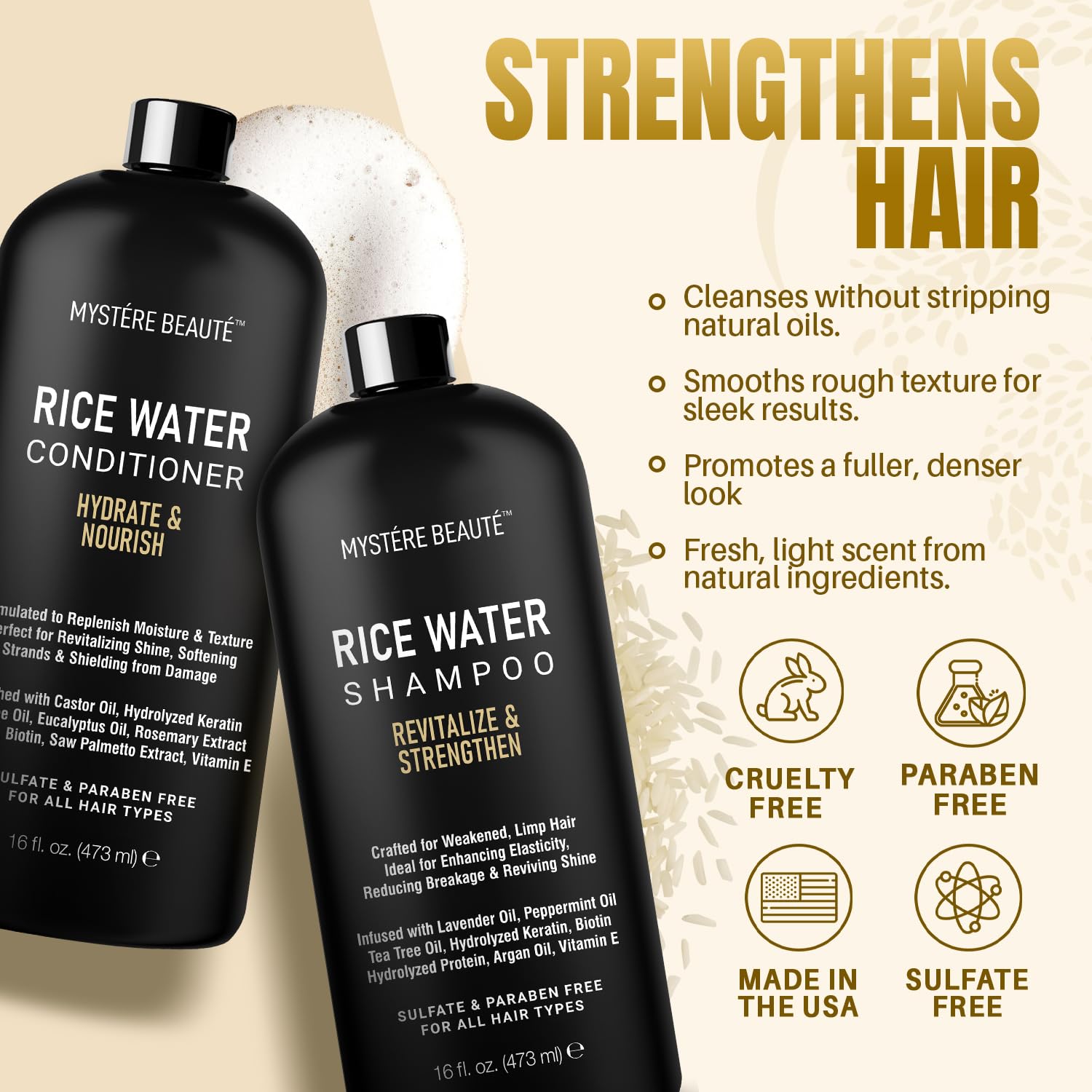 MYSTÉRE BEAUTÉ Rice Water Conditioner close-up for detangling and shine