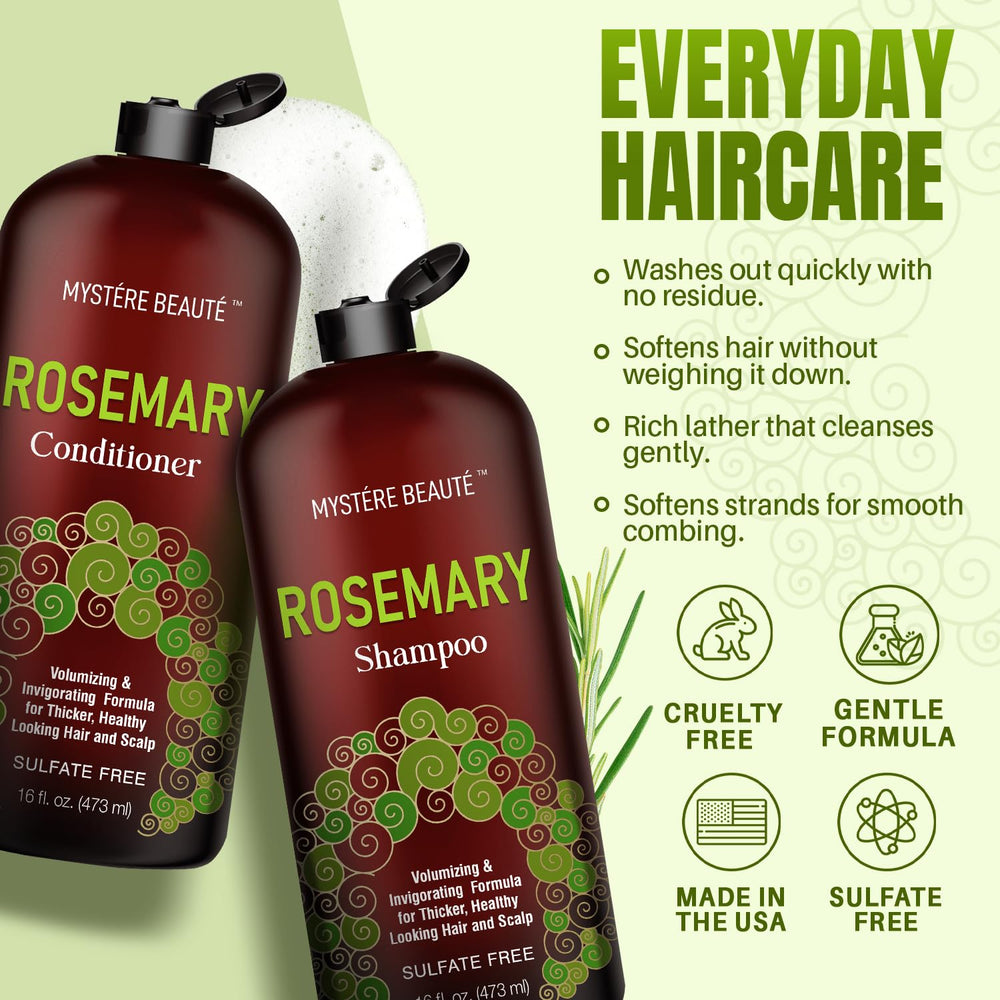 Mystère Beauté rosemary conditioner texture close-up shows smooth, hydrating formula