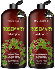 Mystère Beauté rosemary shampoo bottle highlights sulfate-free formula for refreshed scalp