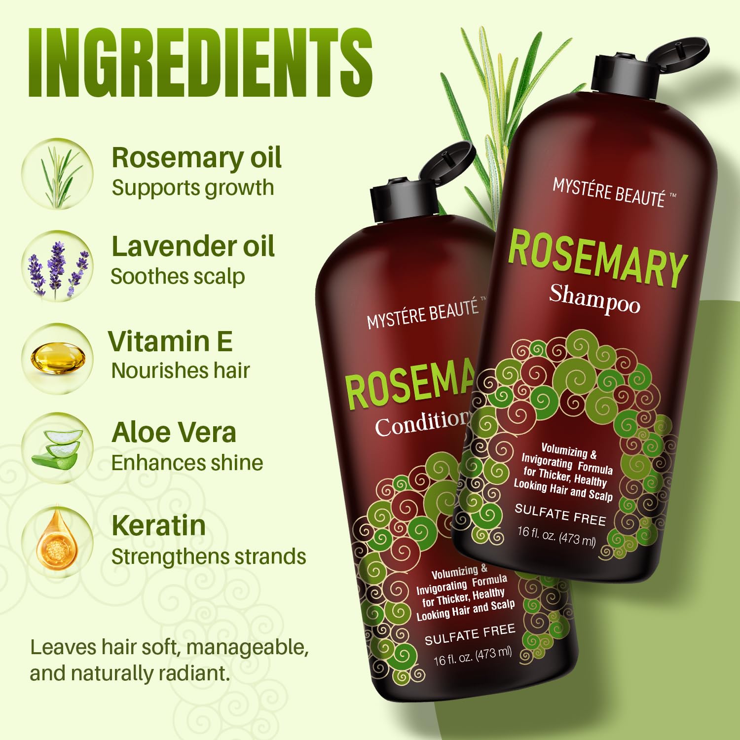 Mystère Beauté rosemary shampoo foam close-up conveys rich lather and cleansing feel