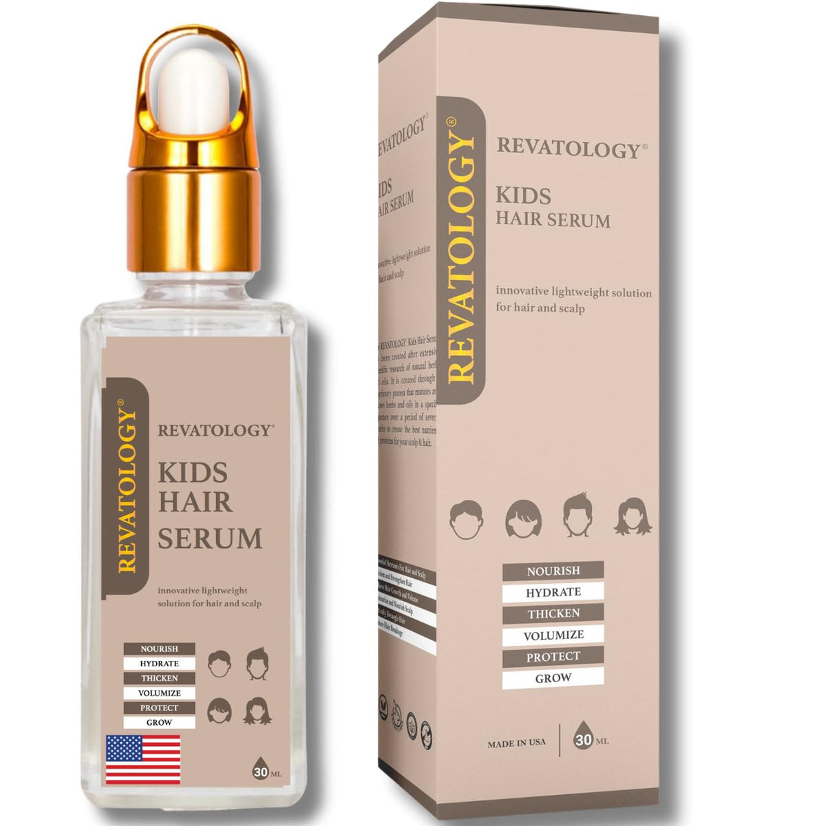 Mystique Abundance RevatoLOGY kid serum bottle for easy daily use and growth support.