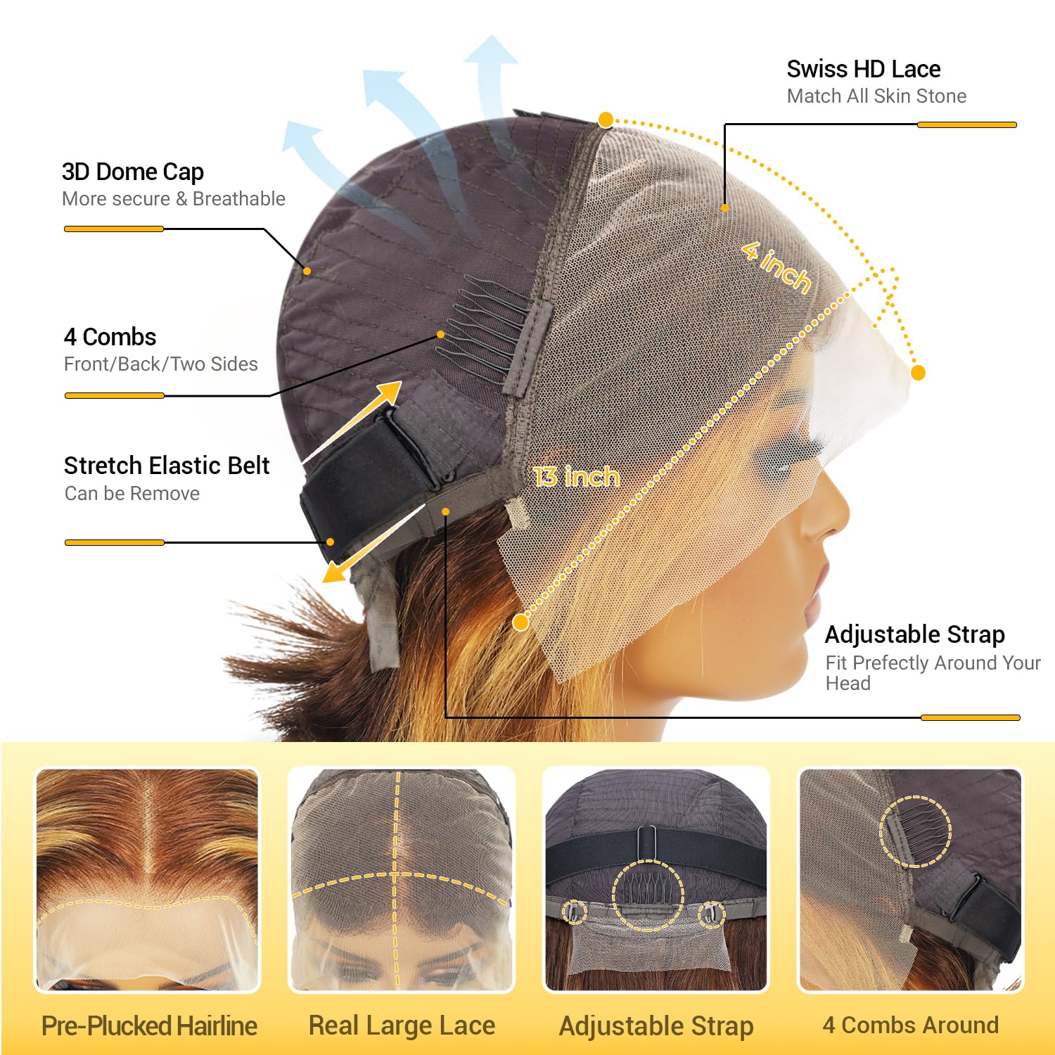 Mysyty Highlight Bob Wig lace front blends with skin for a seamless melt.