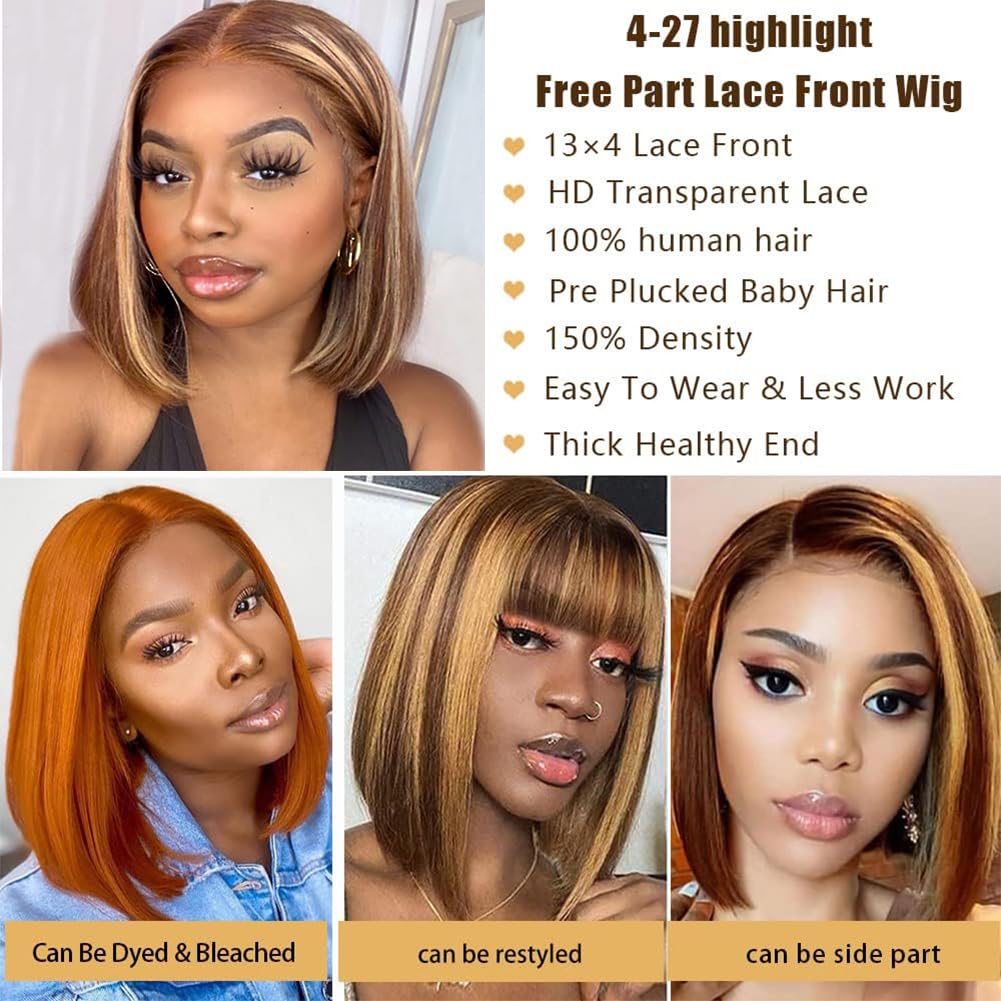 Mysyty Highlight Bob Wig shows styling options like middle or side part