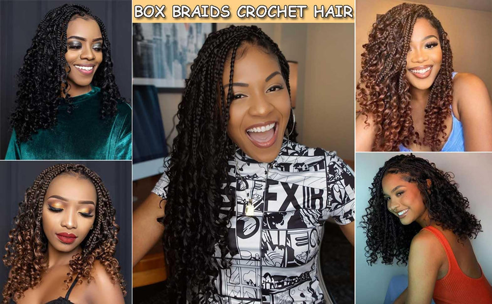 Mytarku full head bohemian box braids look on model for inspiration.