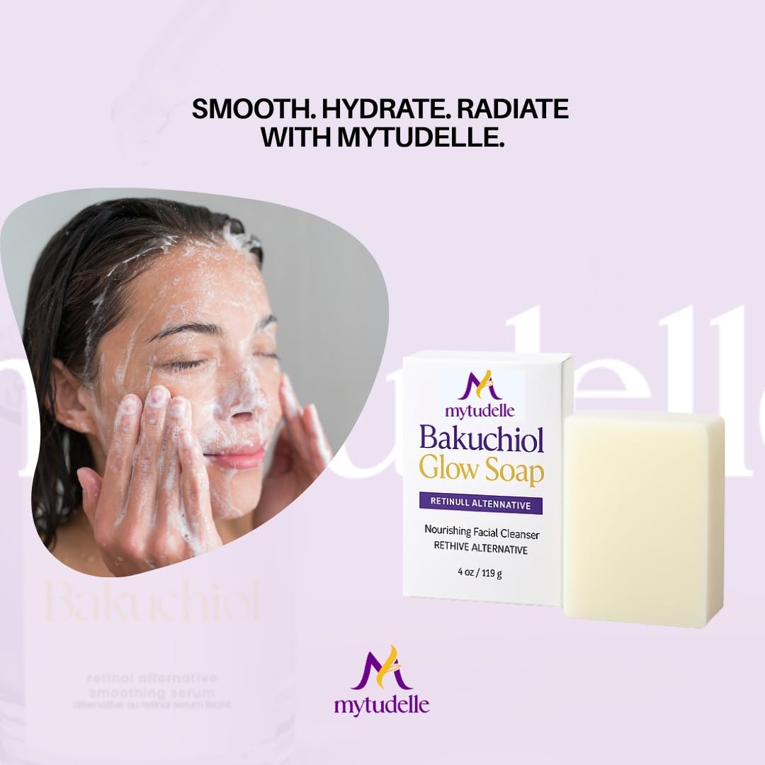 Mytudelle Bakuchiol Glow Soap bar daily-use ritual for soft, nourished skin