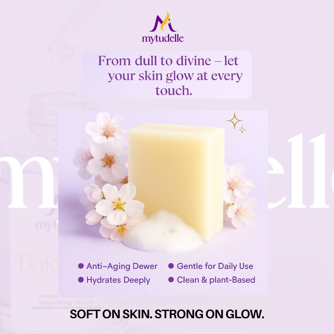 Mytudelle Bakuchiol Glow Soap bar under water rinse for hydrating cleanse