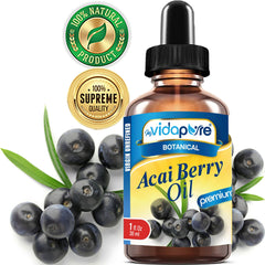 MYVIDAPURE Acai Berry Oil bottle pour showing quick-absorb formula.