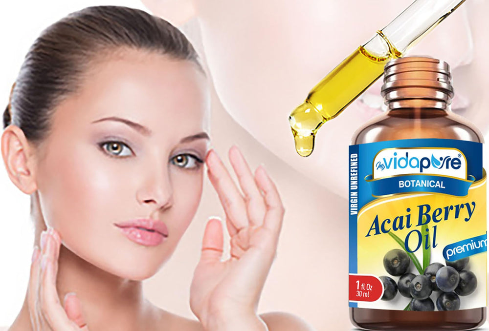 MYVIDAPURE Acai Berry Oil closeup reveals vibrant green color and purity.