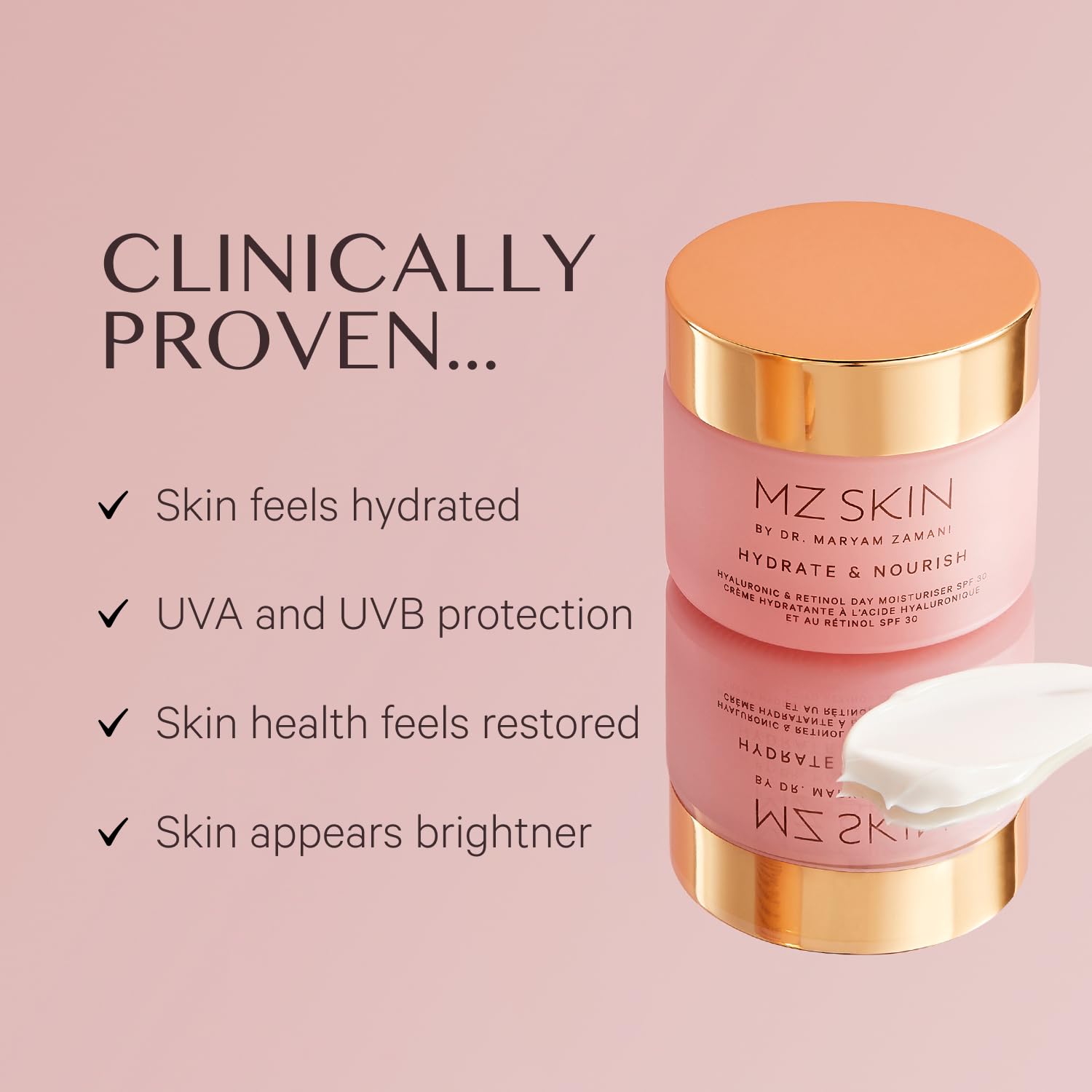 Texture close-up of cream absorbs quickly while delivering hydration and smoothing effect