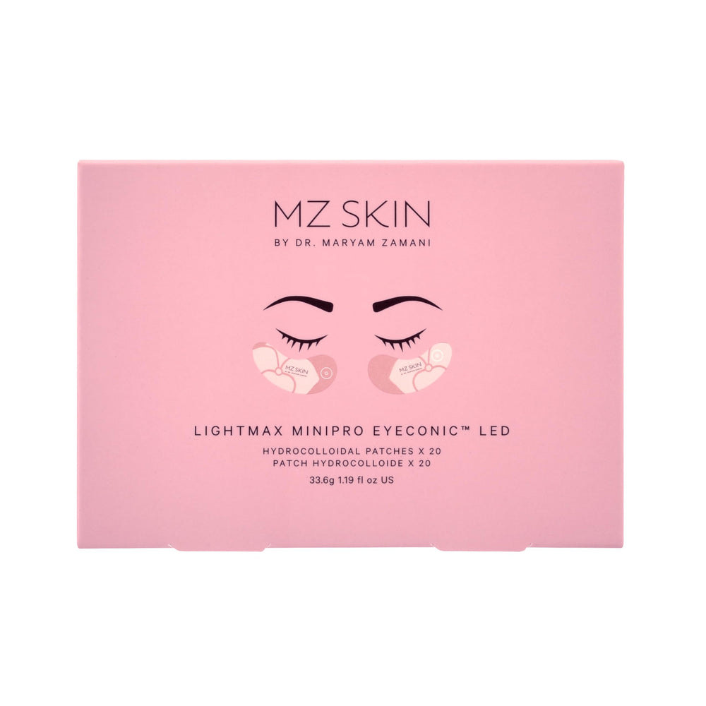 MZ Skin Lightmax MiniPro patch on under-eye area supports gentle cooling and care