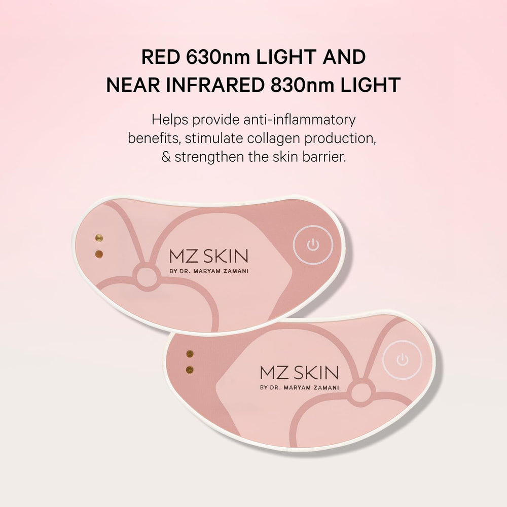 MZ SKIN LightMAX MiniPro Eyeconic LED patch applied under the eye area for fine-line care