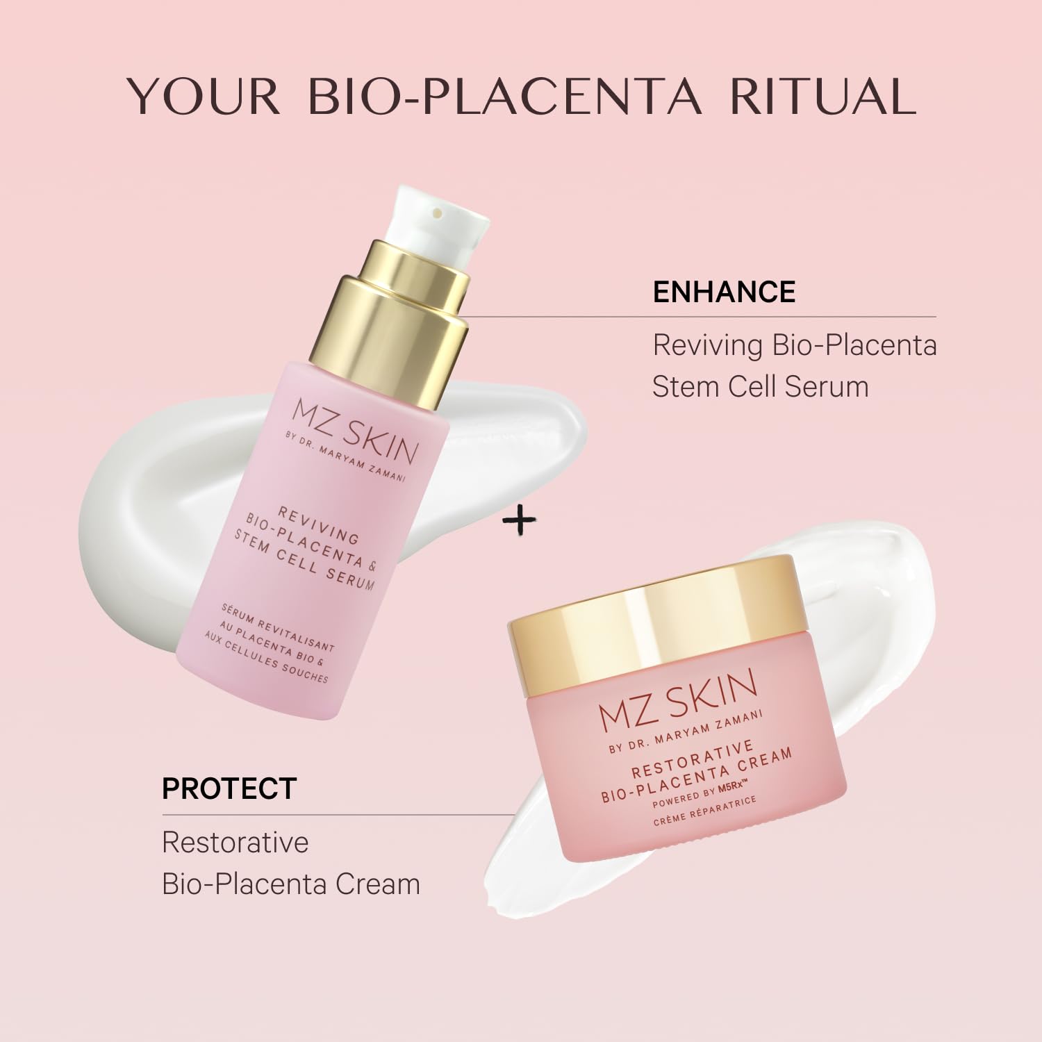 Droplets of MZ SKIN Reviving Serum on skin signaling potent actives.