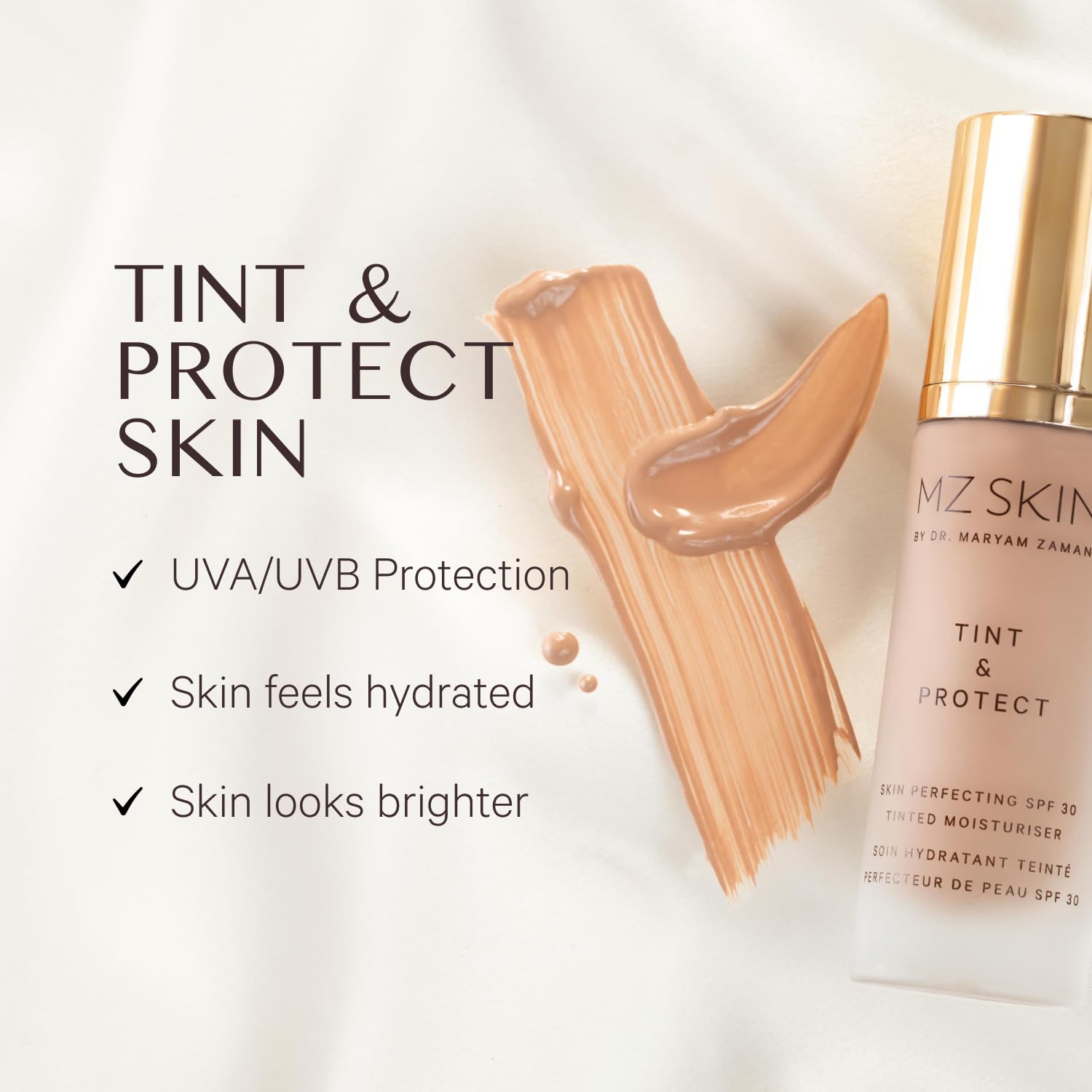 MZ SKIN application scene in daylight demonstrates dewy, even tone