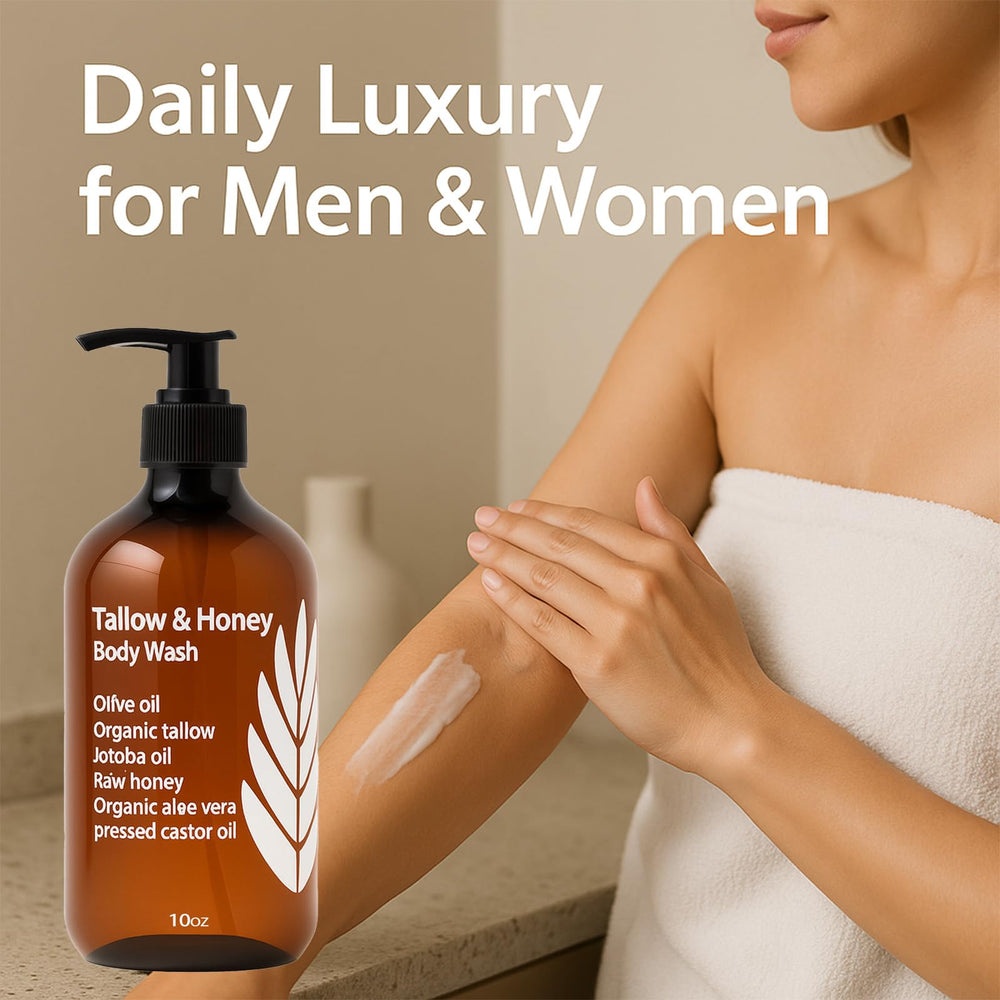 MZXDXZE Tallow and Honey Body Wash packaging designed for easy use