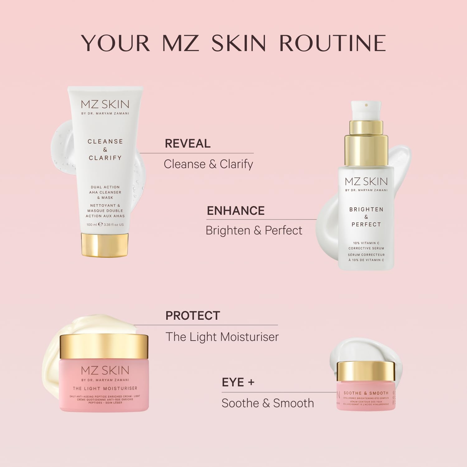 MZ SKIN The Light Moisturiser packaging box sits elegantly on vanity for easy access.