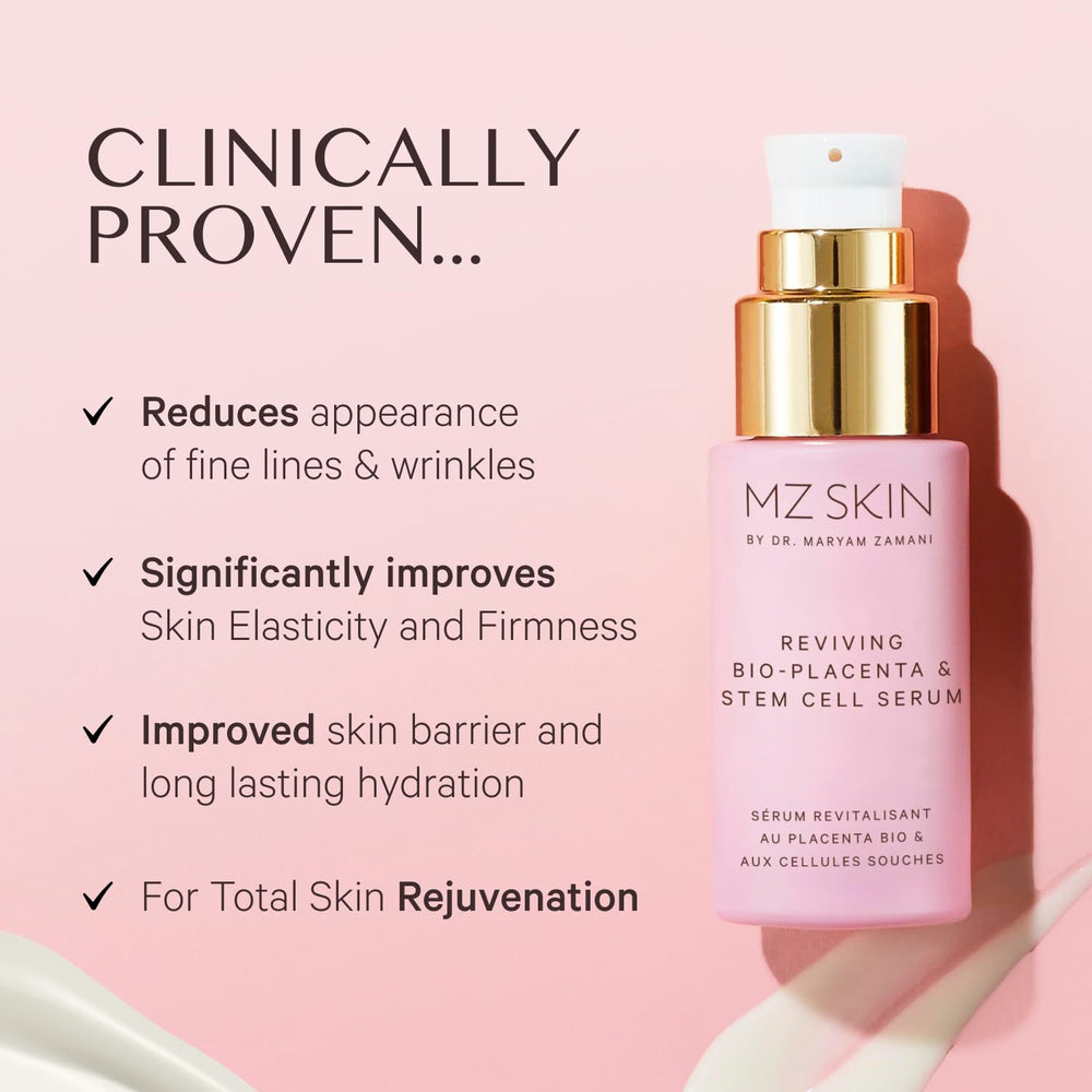 MZ SKIN Night Repair Serum pump shown for gentle, effective nightly care.