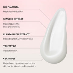 MZ SKIN Reviving Bio-Placenta serum swirl on skin for hydration and smoothing.
