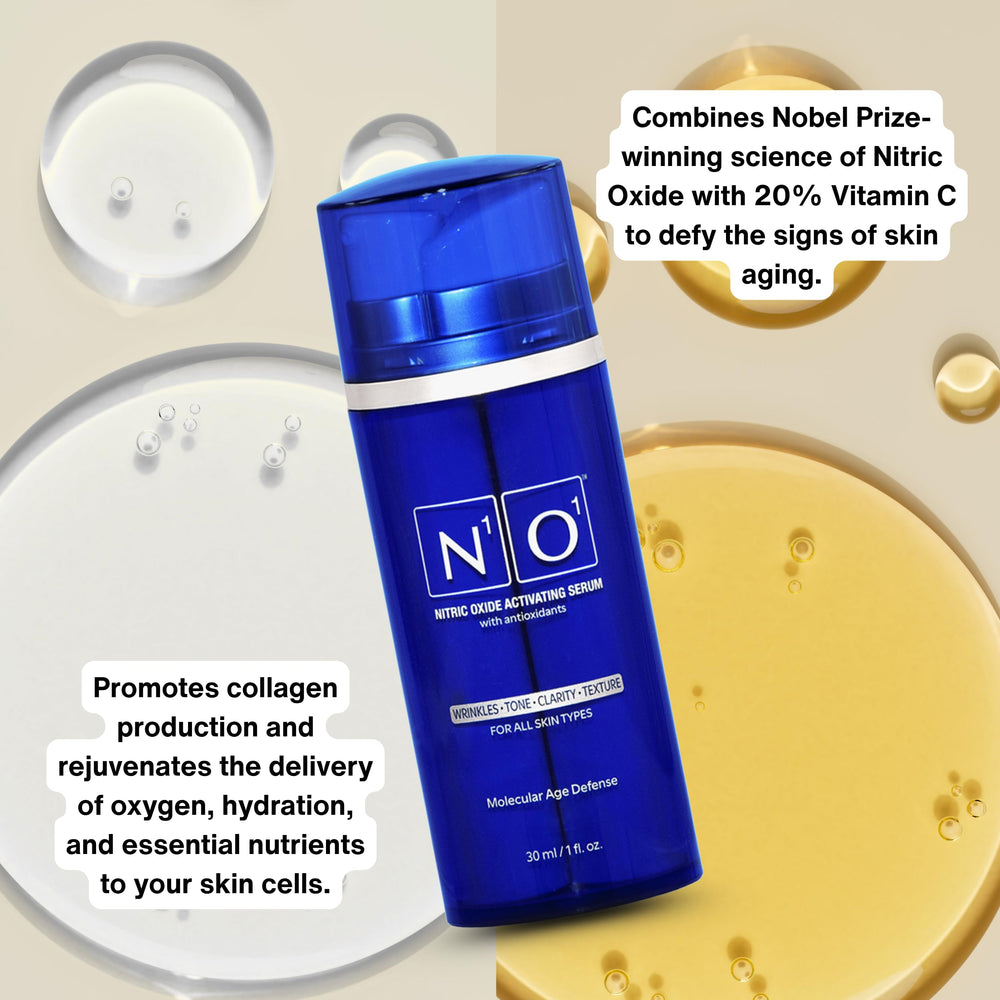 N1O1 Nitric Oxide Serum skin closeup reveals even tone and refined texture.