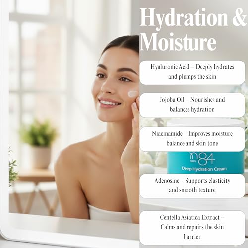 N84 Skin hyaluronic acid cream texture close-up shows a smooth, hydrating formula.
