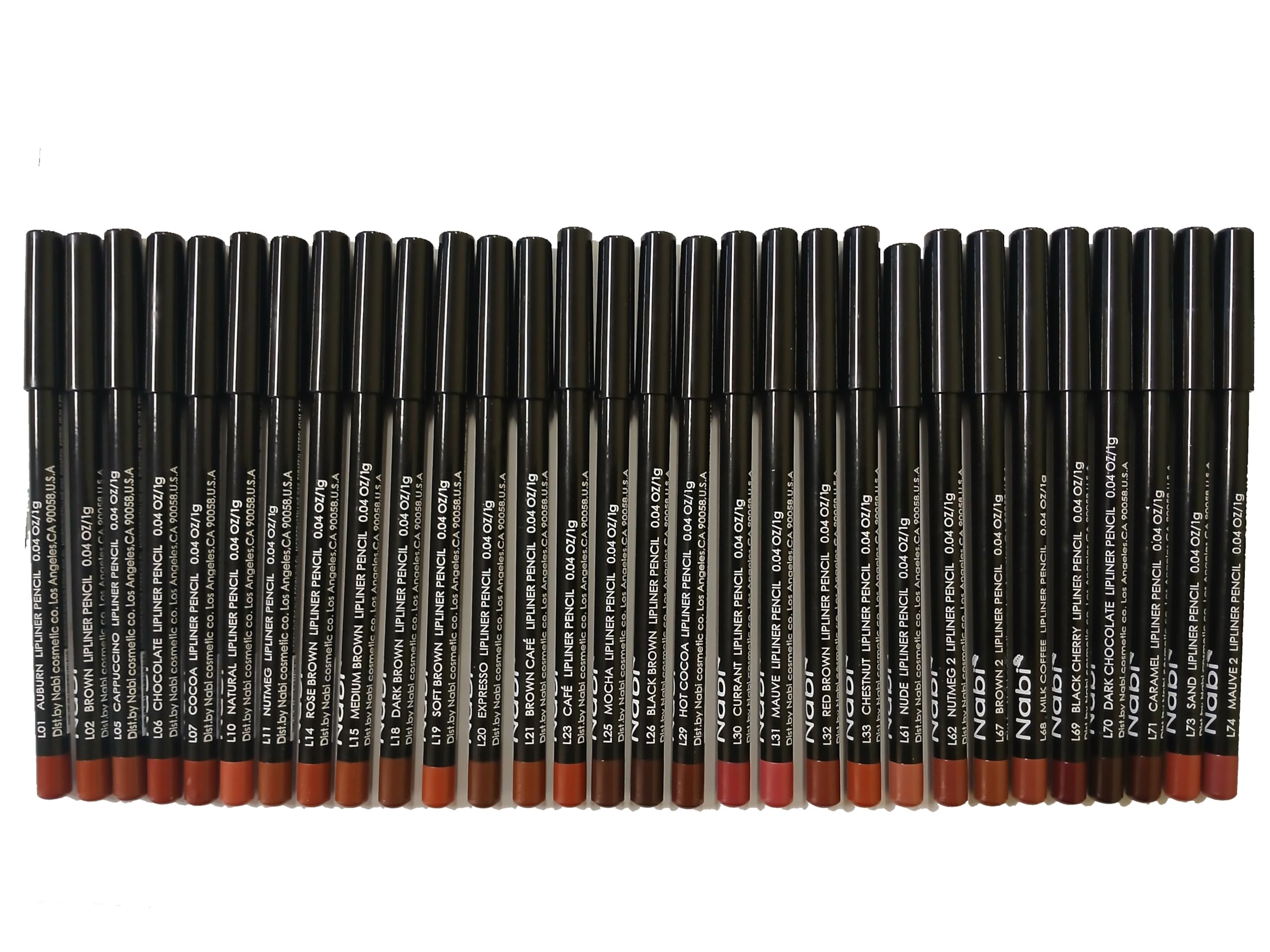 Nabi 30-piece lip liner set in a compact case, for precise lip definition and long-lasting color