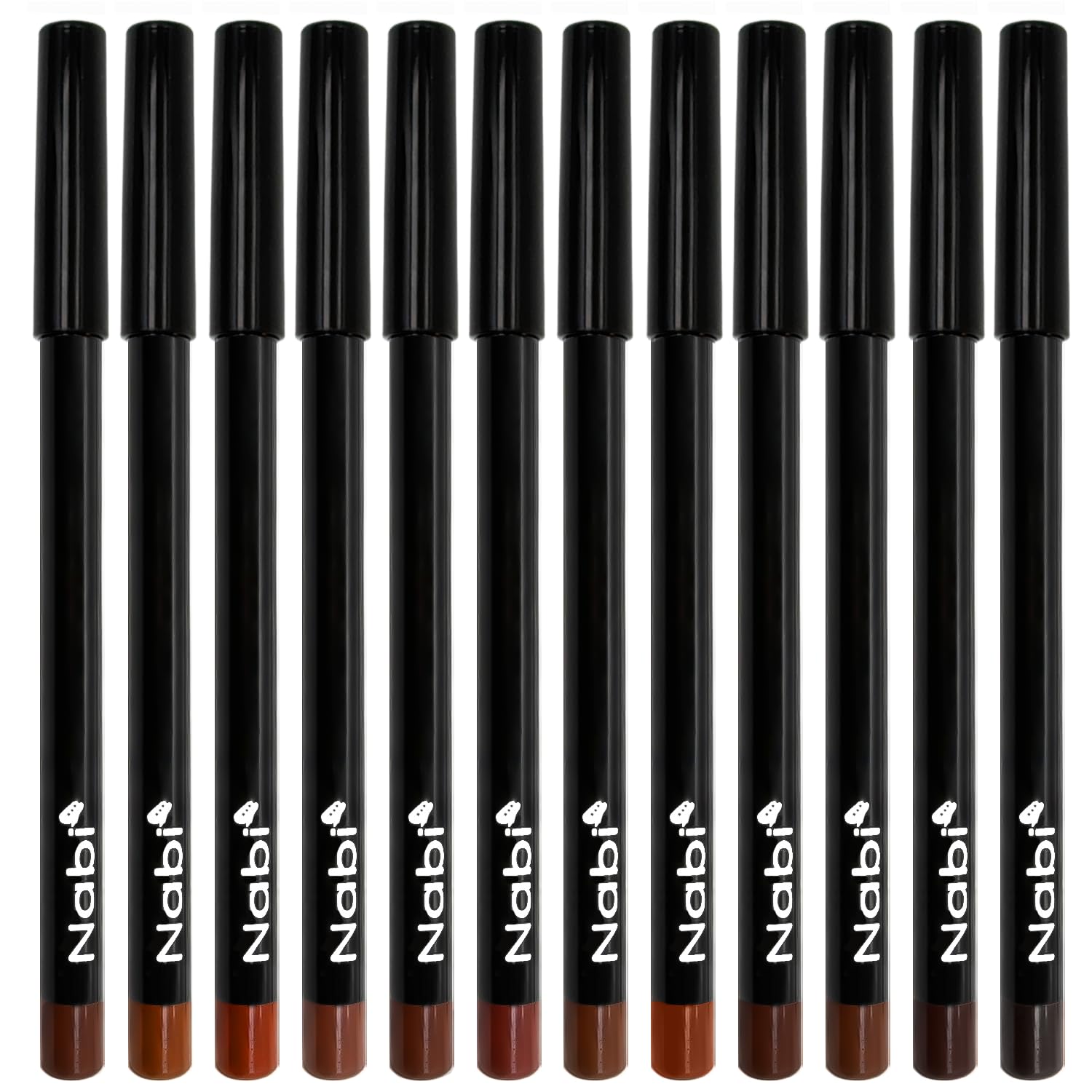 Nabi chocolate brown lip liner swatches demonstrate rich color depth for defined lips.