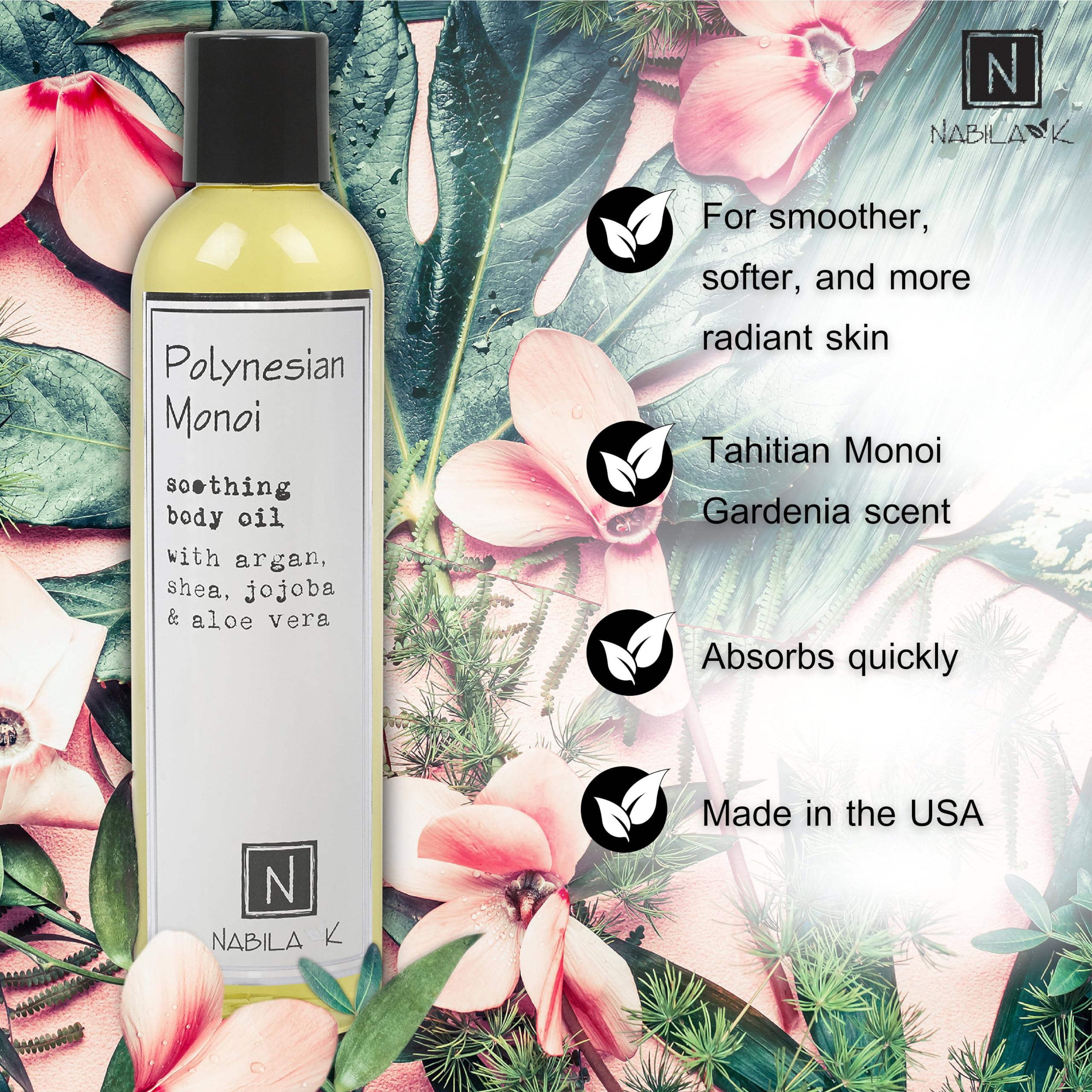 Nabila K Coconut oil softening action implies silky skin after shower