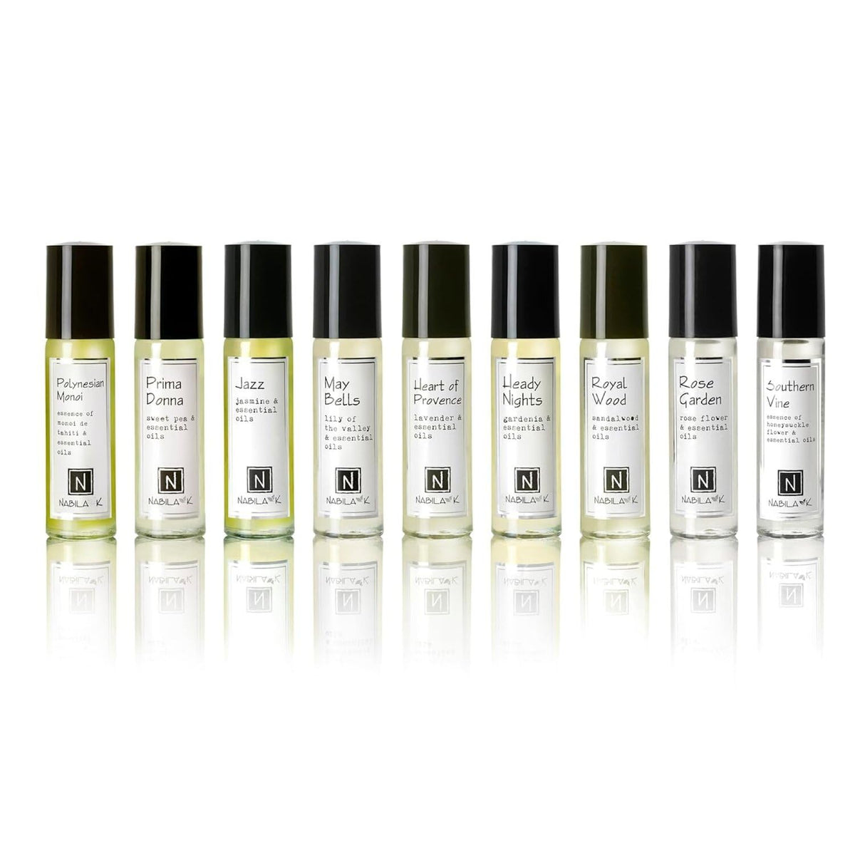 Nabila K roll-on Polynesian Monoi bottle offers travel-friendly long-lasting fragrance for day-to-night wear.