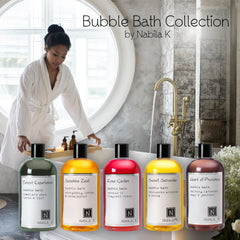 Nabila K Sunshine Zest bubble bath bottle delivering bright citrus notes for an uplifting bath.