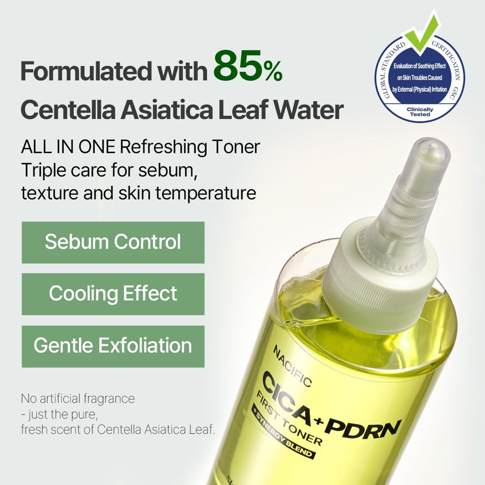 NACIFIC CICA PDRN First Toner precision tip enables targeted application on irritated areas.