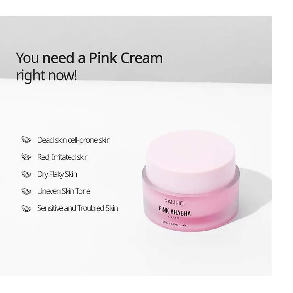 NACIFIC Pink AHA BHA Cream applied during daily routine for glowing skin.