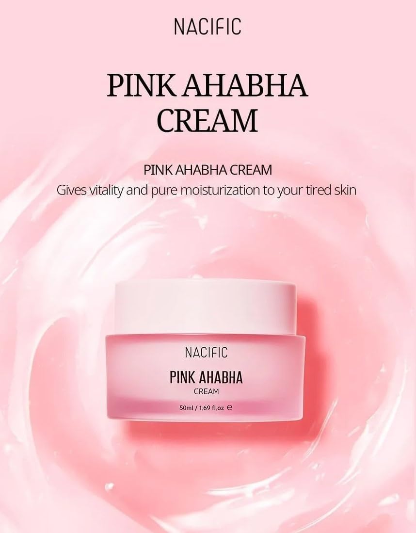 NACIFIC Pink AHA BHA Cream jar close-up shows lightweight texture.