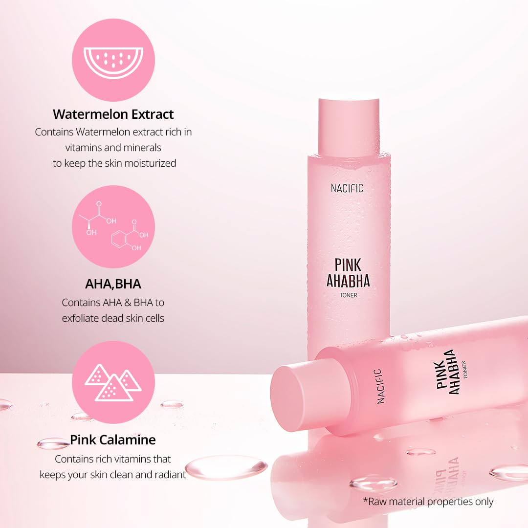 NACIFIC Pink AhaBha toner being poured for refreshing hydration.