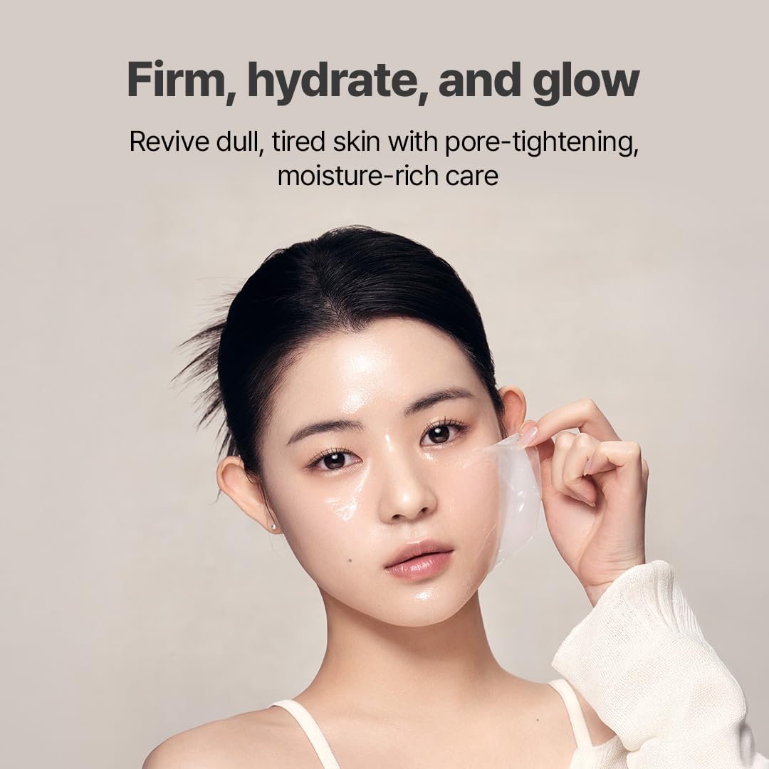 NACIFIC Rice Pepta Collagen mask being applied to cheek for hydration.